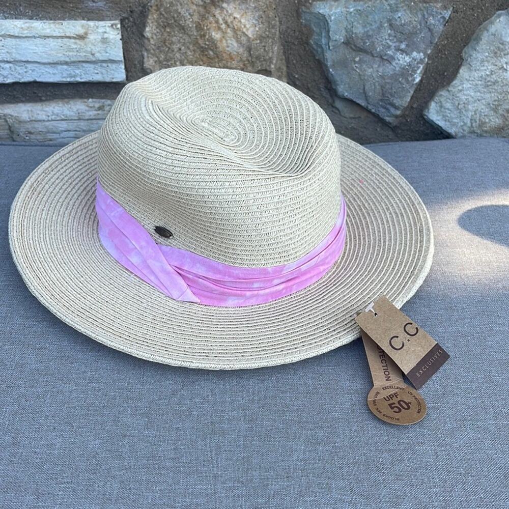 CC Collection straw hat with pink ribbon NEW